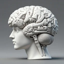 a statue constructing a mind / brain piece by piece, highly detailed, artstation, smooth, sharp focus, clean shaped illustration by hyper ornated maximalist and overdetailed, by leonardo davinci, mc escher, moebius, cyberpunk