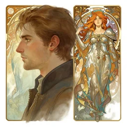 side profile portrait by christophe vacher and alphonse mucha with imogen poots as gloomhaven paladin 5 4 k rtx hdr volume light concept studio matte painting digital illustration fanart artstation by rob rey, artgerm, thomas blackshear, magali villeneuve, jeremy lipkin, eve ventrue, lawren harris