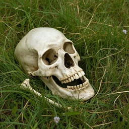 decaying skeleton and bones. in a meadow