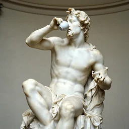 michelangelo's moses drinking tea, marble statue