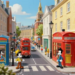 highly detailed closeup, portrait of a tin toy london streets, hyper realistic, artstation, illustration, nicoletta ceccoli, mark ryden, lostfish, dan decarlo, bob clampett, max fleischer, digital paint, matte paint, vivid colors, detailed and intricate environment