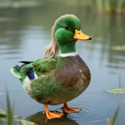 Geralt of Rivia as an anthropomorphic green duck, surreal