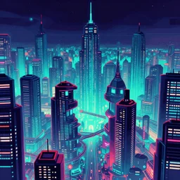 beautiful synthwave city in the style of polybius gameplay