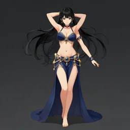 a feminine black haired girl belly dancer, concept art by muqi, featured on pixiv, mingei, official art, full body, anime aesthetic