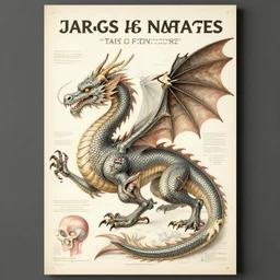 academic anatomical diagram poster of a dragon