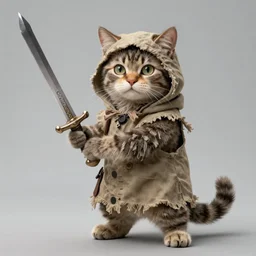 humanoid homeless cat wielding a sword and wearing rags, d & d, fantasy, concept art, trending on artstation