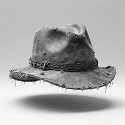 ornate tattered hat on display, concept art