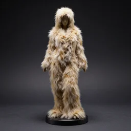 female statue made of fur, studio light, dark background, 3 5 mm photography