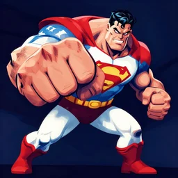 inspiring superhero punching monster. tough guy big fist. americana, strong red white blue colors ; darkness and depth. strong linework vectorized and flattened ; illustrated by goya goya,,,,,,, by artemisia gentileschi, by theodore gericault,