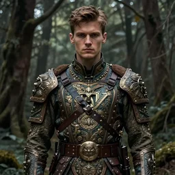 male soldier in the forest, by annie leibowitz!!!, D&D, fantasy, intricate, elegant, highly detailed, digital painting, artstation, concept art, matte, sharp focus, illustration