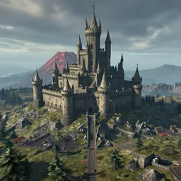 A giant castle in a volcano, Skyrim screenshot 4K