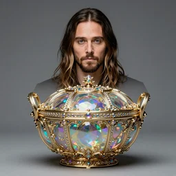 jared leto art style by alberto seveso, iridescent beautiful magical treasure, sharp focus, raytracing, intricate linework, bright precious crystals, 4 k detailed hyperrealistic concept art by artem chebokha, makoto shinkai