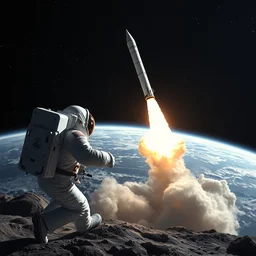 astronaut seeing ballastic missile launched in earth