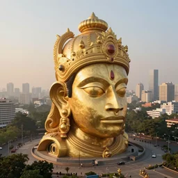 high quality 3 d futurist biomorphic hanuman! head building in mumbai!! centre, highly detailed, cinematic smooth, berenice abbott & john j. park, dramatic warm morning light, wide shot, high angle, uhd 8 k, sharp focus