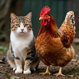 hybrid of a cat and a chicken, wild species photography, vivid colors, award-winning, cinematic