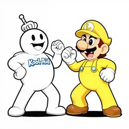 ethan van sciver line art of kool aid man fighting waluigi