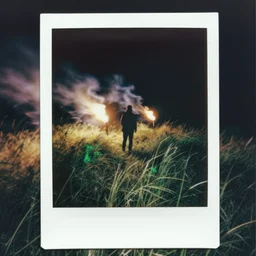 It is dark all around. The wind and torchlight make whorls of shadow and light as you as you weave among the grass; blinding silver, viridescent at shoulder height, at play. haunted psychedelic polaroid.