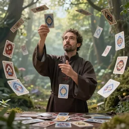 priest doing a card trick, cardistry, swarm of cards, fantasy, digital art, soft lighting, nature, 8 k, fantasy concept art by greg rutkowski