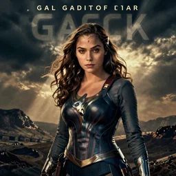 retro scifi poster of gal gadot