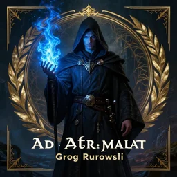 Front portrait of a hooded mage hold a blue fire, full body, fine art, awesome fantasy book cover on Pinterest, award winning, dark fantasy landscape, fantasy magic, intricate, elegant, sharp focus, cinematic lighting, highly detailed, digital painting, concept art, art by WLOP and Artgerm and Greg Rutkowski, masterpiece, trending on artstation, 8K