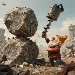 the world is collapsing as the all seeing god of the seventh dwarf star duels the driller in an all out warfare, there are thousands of bodies left on the ground, the god of the seventh dwarf star proceeds to demolish a three million pound rock on top of the drillers head, the drillers head is a giant drill, so the rock gets drilled into and the driller ultimately comes out on top