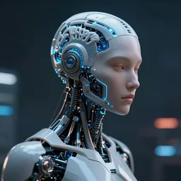 mind transfert from a human to a cyborg, cyberpunk, 4 k, high detailed