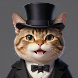 close portrait of a fancy cat ( animal ) with a top hat, happy, smiling, vaporwave, highly detailed, digital painting, artstation, concept art, smooth, sharp focus, illustration, art by artgerm and greg rutkowski