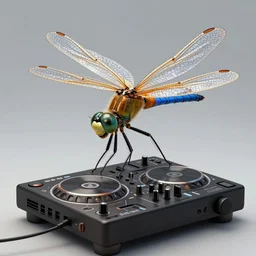 a concept art of a dragonfly siting on a DJ's pickup , trending on art station, concept art,