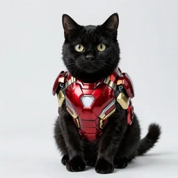 a black cat in an ironman suit, high quality, octane render, studio lighting