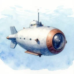 Watercolor painting of an underwater submarine