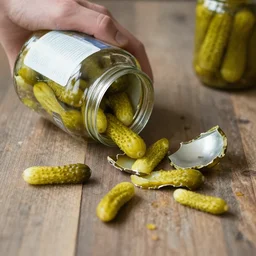 one guy one jar. the jar is broken and pickles are everywhere