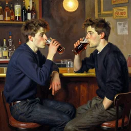 2 hip young guys guys drinking cokes in a new york bar by toulouse lautrec