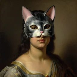 detailed potrait 8 0 s srilankan girl with cat woman mask in baroque painting, girl graceful,, painting by gaston bussiere, craig mullins, j. c. leyendecker, lights, art by ernst haeckel, john william godward, hammershøi,,