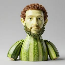 marc zuckerberg portrait in vertumnus style made of zucchinis. realistic food photography style, 8 k