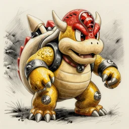 a oneline drawing with extreme detail of a Koopa Trooper
