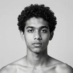 photographic portrait of a young man, black and white, torso and head, curly hair, nostalgic, award winning photo, laying on the sofa, insanely detailed, realistic, dreamy
