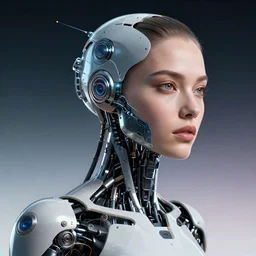 retrofuturistic portrait of a woman, cybernetic mech, nano enhancements, gradient space graphics in background, close up, quint buchholz, wlop, dan mumford, artgerm, liam brazier, peter mohrbacher, raw, featured on artstation, octane render, cinematic, elegant, intricate, 8 k