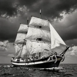 the bluenose schooner is being attacked by a giant squid. wet plate photography