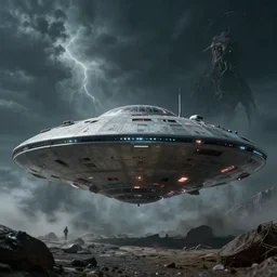 martian ufo spaceship hyprerealistic cinematic epic terrifying doom film still