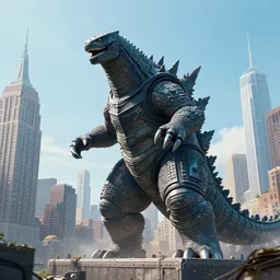 A Cyber Kaiju Attacking new york, cinematic