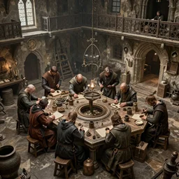 medieval craftsmen working in a medieval building lot, hypermaximalistic, high details, cinematic, 8k resolution, beautiful detailed, insanely intricate details, artstation trending, octane render, unreal engine
