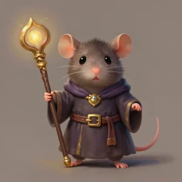 cute little anthropomorphic rat wielding a magic staff, Wizard robe, cute and adorable, pretty, beautiful, DnD character art portrait, matte fantasy painting, DeviantArt Artstation, by Jason Felix by Steve Argyle by Tyler Jacobson by Peter Mohrbacher, cinema