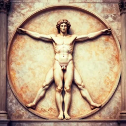 vitruvian man, vaporwave style