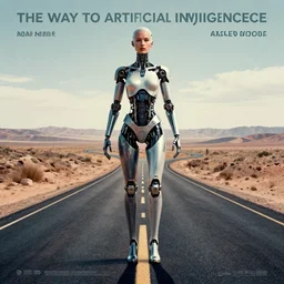 the way to artificial inteligenece, theatrical movie poster, roads by haza hadid, female cyborg, digital art, by shepard fairey and ashley woods