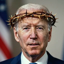 a picture of joe biden wearing a crown of thorns, portrait, ektachrome, closeup, f / 2. 8