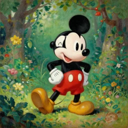 mickey mouse entering the garden of eden, oil painting by jan matejko, masterpiece