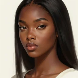 A bust of a beautiful black skinned girl with large lips and smooth eyebrows and straight hair, HD, illustration, epic, fantasy, intricate, elegant, amazing detail, digital painting, artstation, concept art, smooth, sharp focus, illustration, art by Turine Tran