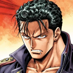 guts from the berserk comics hair with perm and lipbite