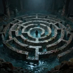 labyrinth half filled with water, dynamic, scary, detailed, cinematic, dramatic lighting, by stanislaw szukalski