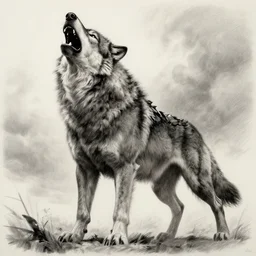 giant armored war wolf howling to the sky, hyperrealistic pencil sketch, dynamic pose, wide shot, cinematic, trending on artstation